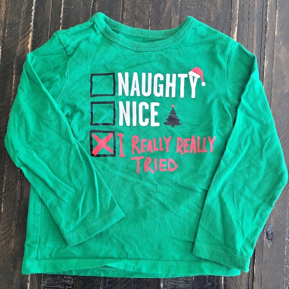 Children's Place "Naughty Or Nice " Christmas Long Sleeve T-Shirt Boy Size 2T